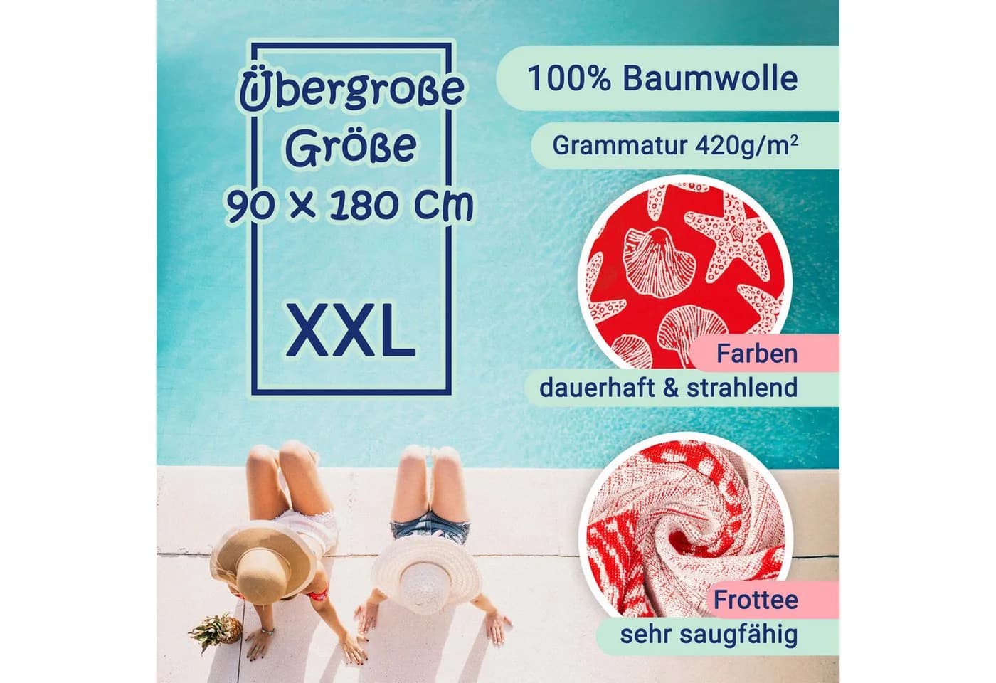ZOLLNER Strandtuch Frottee 90x180 cm Meerestier-Design Rot - Bild 3