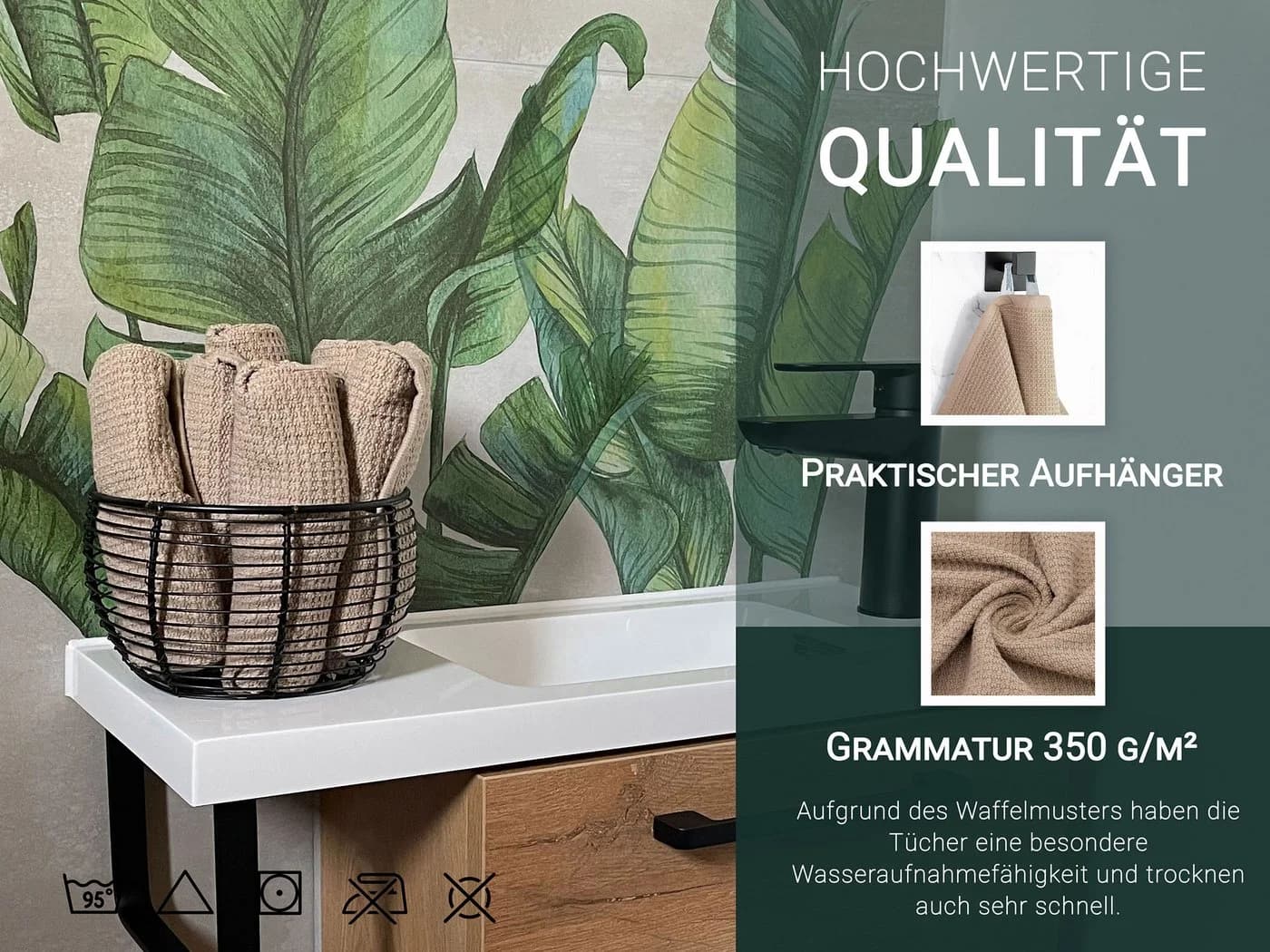 ZOLLNER Seiftuch 10er Pack 30x30 cm 100% Baumwolle Beige Waffelpique