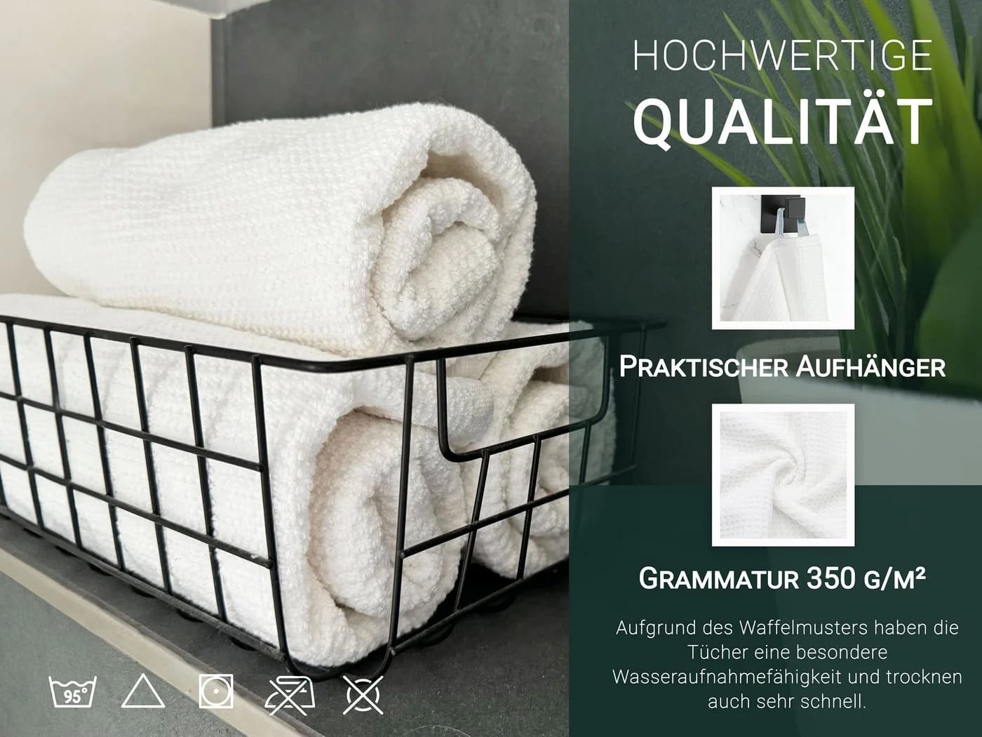 ZOLLNER Handtücher Waffelpique 100% Baumwolle Weiß 6-Stück