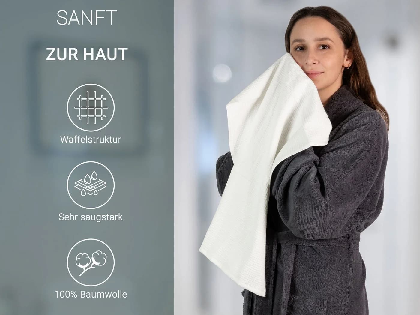 ZOLLNER Handtücher Waffelpique 100% Baumwolle Weiß 6-Stück - Bild 3