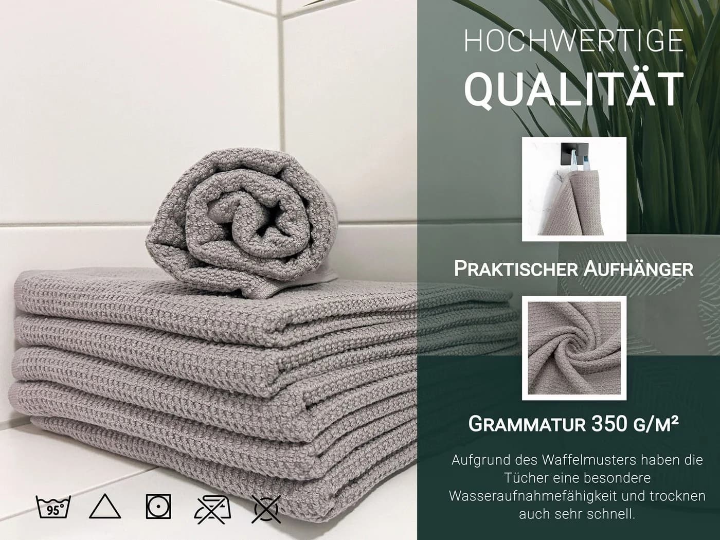ZOLLNER Handtücher 6-St Waffelpique 100% Baumwolle Grau