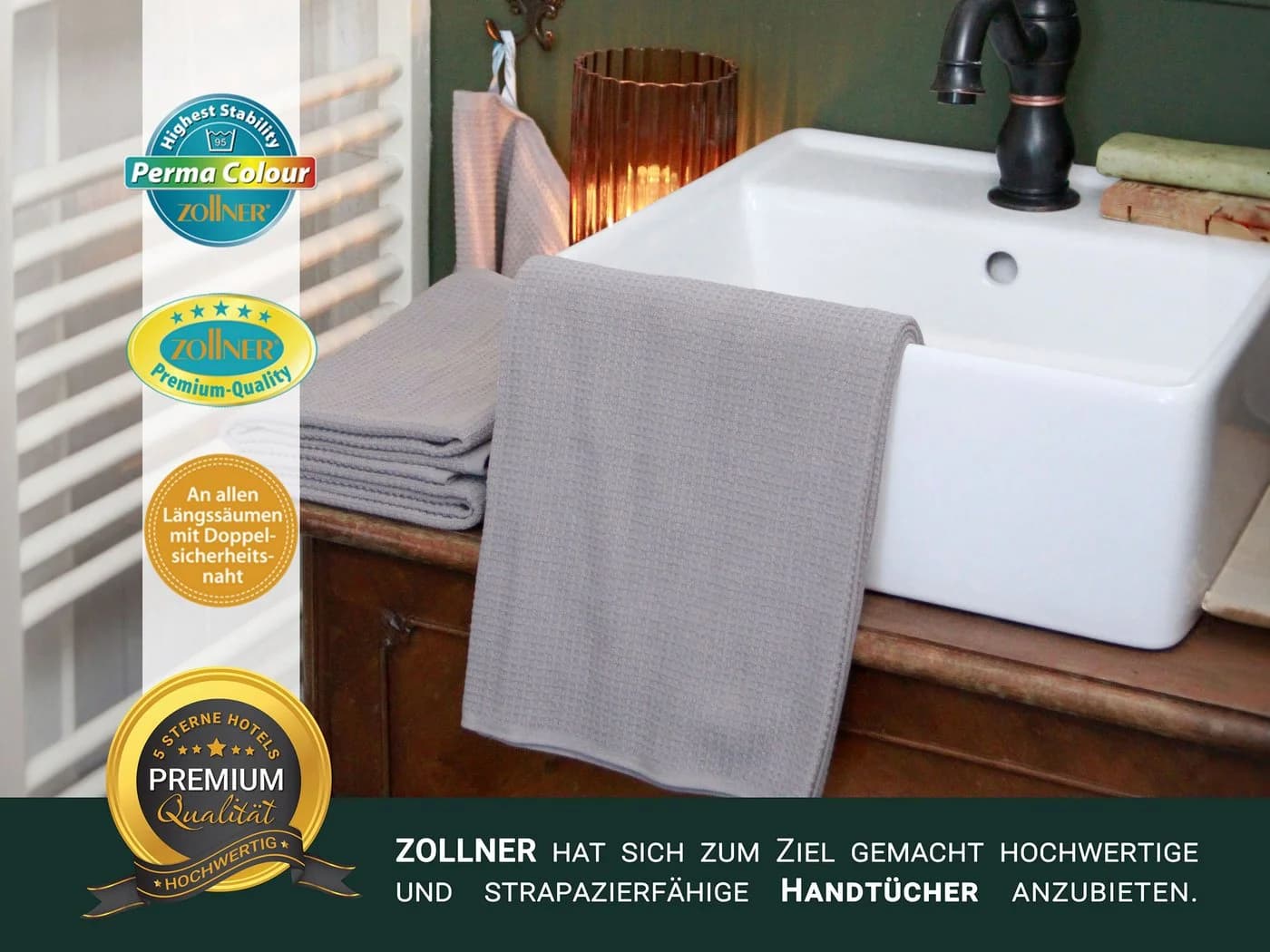 ZOLLNER Handtücher 6-St Waffelpique 100% Baumwolle Grau - Bild 5