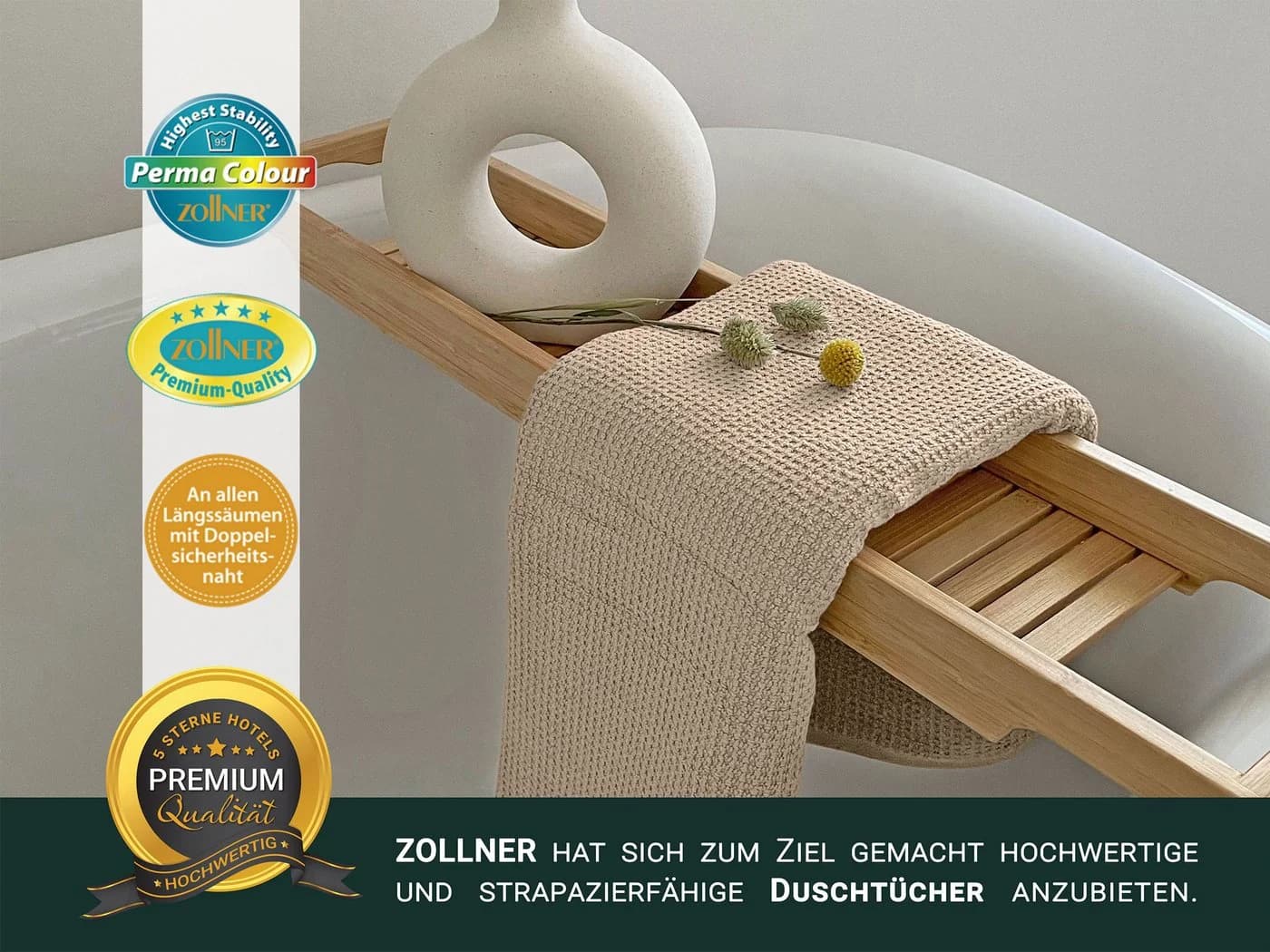 ZOLLNER Duschtücher Waffelpique Braun 3-Stück 100% Baumwolle - Bild 5