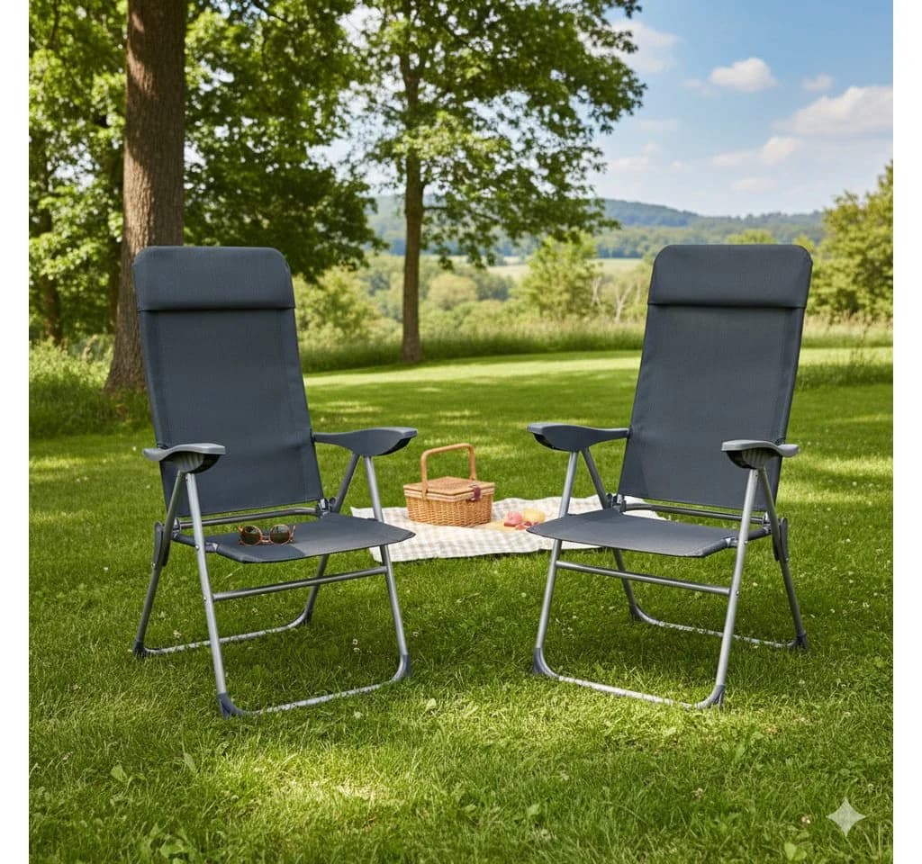 BruKa Campingstuhl MIAMI 2er Set Klappstuhl Aluminium Anthrazit