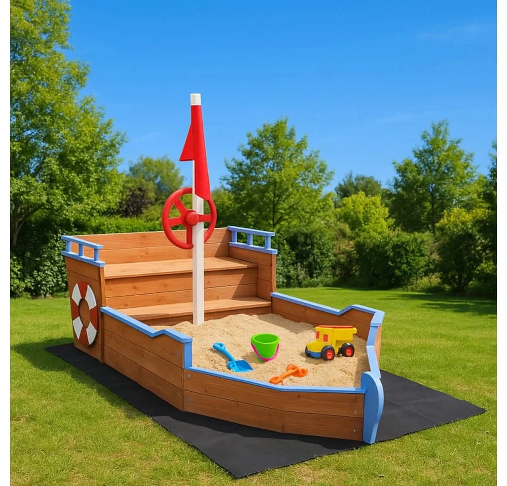 BruKa Sandkasten BUDDY Piratenschiff aus Holz mit Geheimversteck