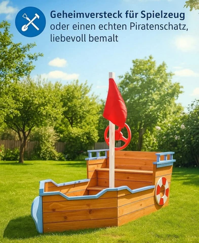 BruKa Sandkasten BUDDY Piratenschiff aus Holz mit Geheimversteck - Bild 4