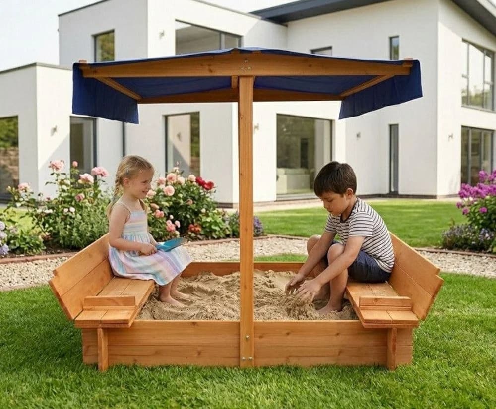 BruKa Sandkasten LIGNI Holzsandkasten mit Sonnenschutz