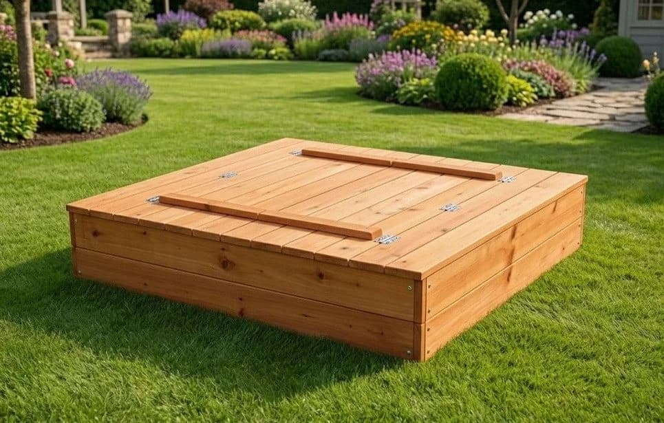 BruKa Sandkasten WOODLI Holz Sandkasten mit Deckel und Sitzbänken - Bild 3