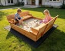 BruKa Sandkasten WOODLI Holz Sandkasten mit Deckel und Sitzbänken Bild 4