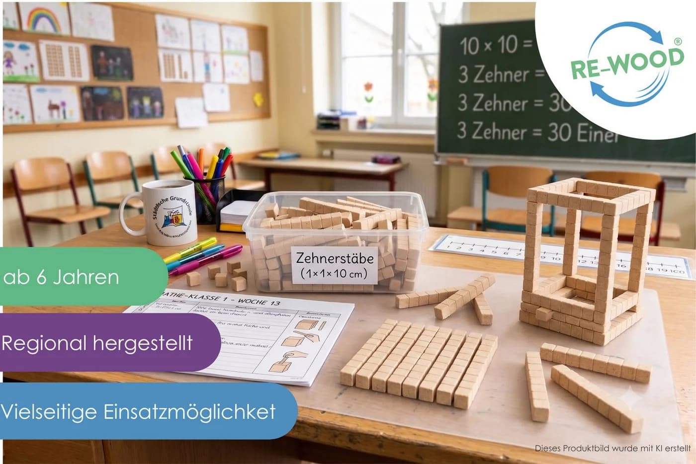 Wissner® aktiv lernen Lernspielzeug Dienes Zehnerstäbe naturfarben 10 Stück - Bild 3