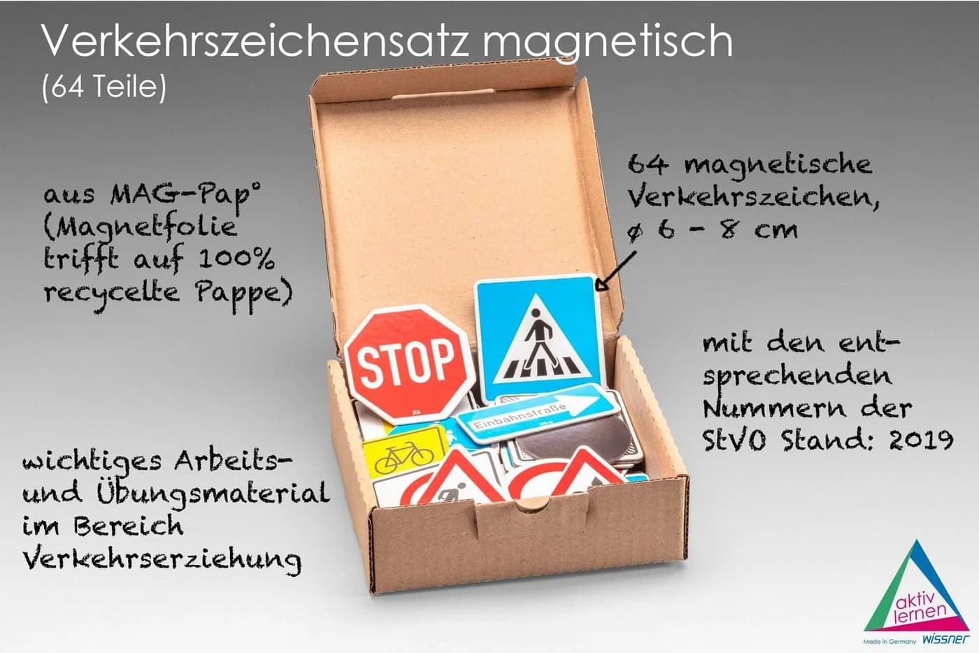Wissner® aktiv lernen Lernspielzeug Verkehrszeichensatz magnetisch 64 Teile Verkehrsschilder lernen