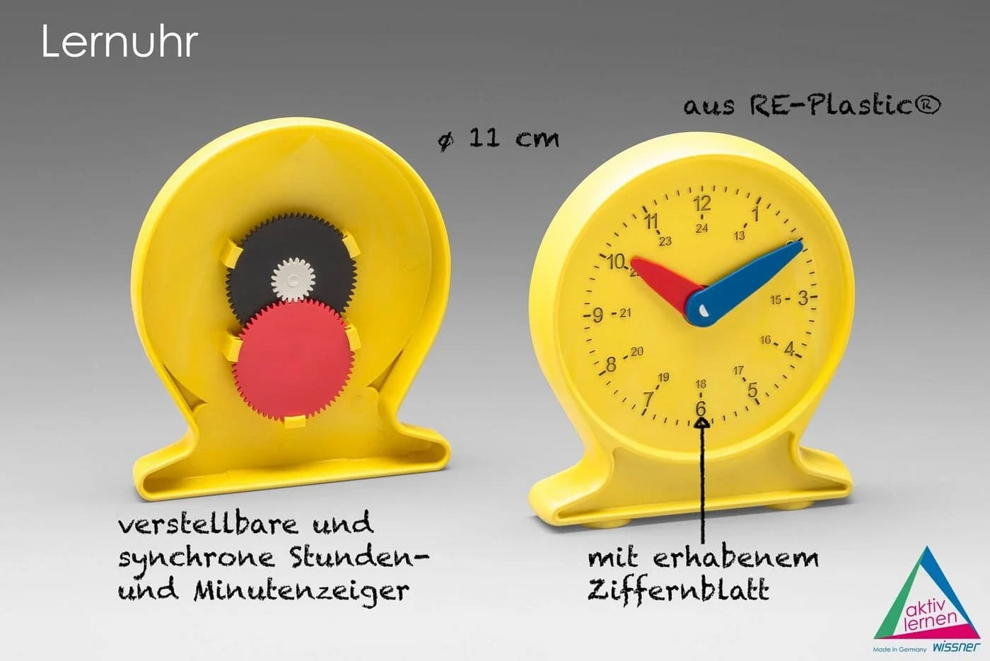 Wissner® aktiv lernen Lernuhr Uhrzeit lernen, synchrones Uhrwerk RE-Plastic® - Bild 4