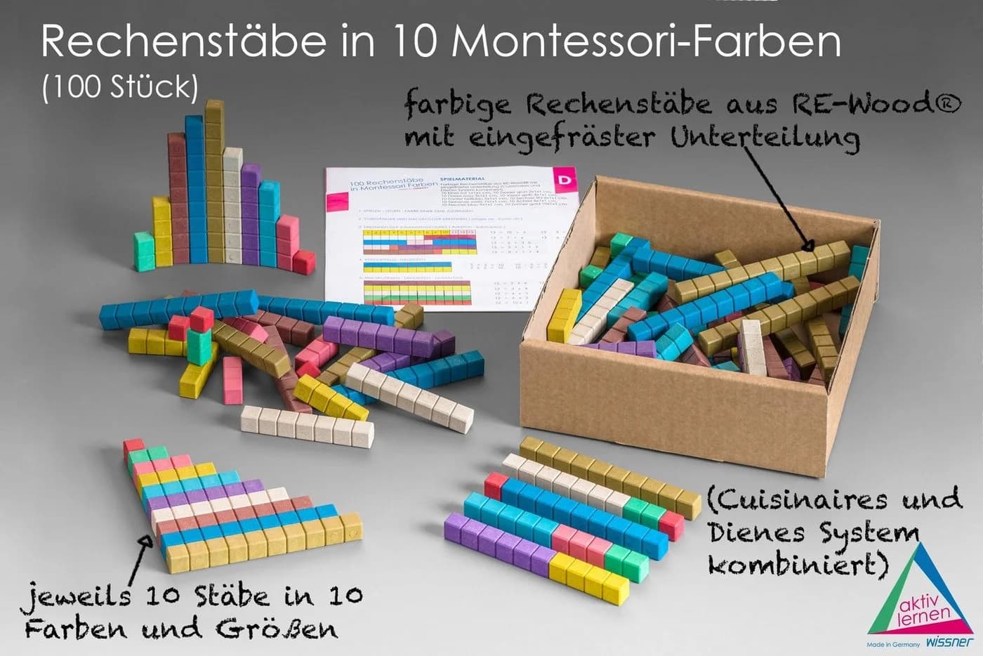 Wissner® aktiv lernen Rechenstäbe 100 Stück RE-Wood®
