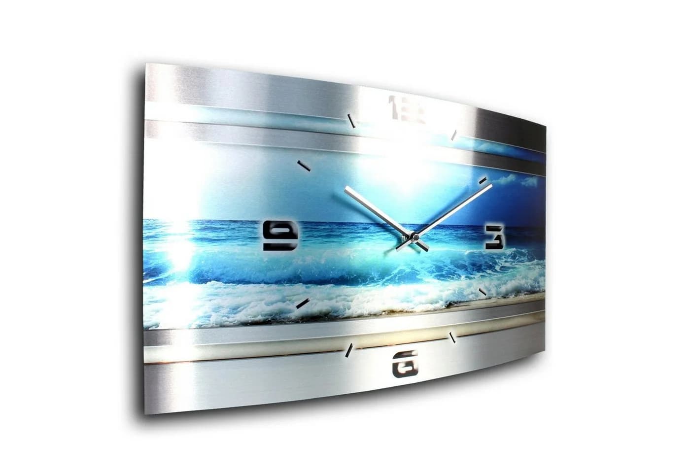 Kreative Feder Funkwanduhr 3D Design „Blue Ocean“ Aluminium Modern