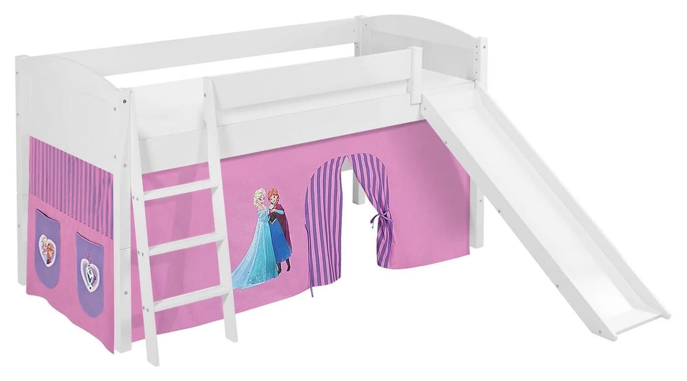 Lilokids Hochbett IDA mit Rutsche & Vorhang Eiskönigin Weiß