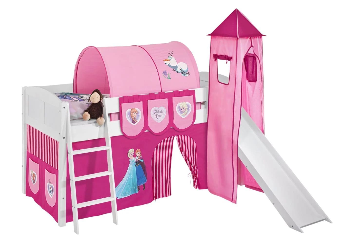 Lilokids Prinzessinbett Hochbett mit Turm & Rutsche IDA Disney Frozen Eiskönigin Anna & Elsa