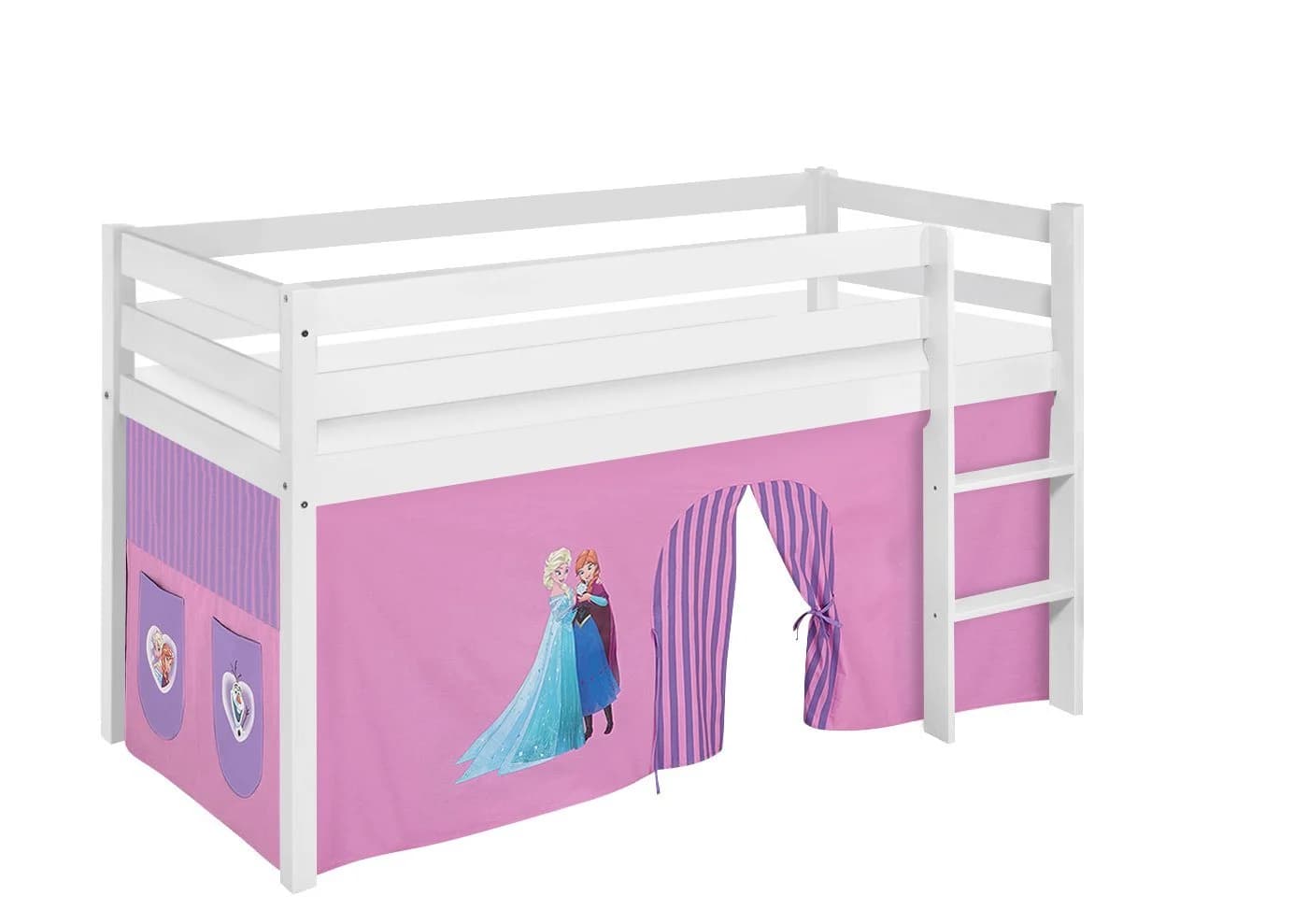 Lilokids Kinderbett Hochbett JELLE mit Vorhang FROZEN Eiskönigin Anna & Elsa