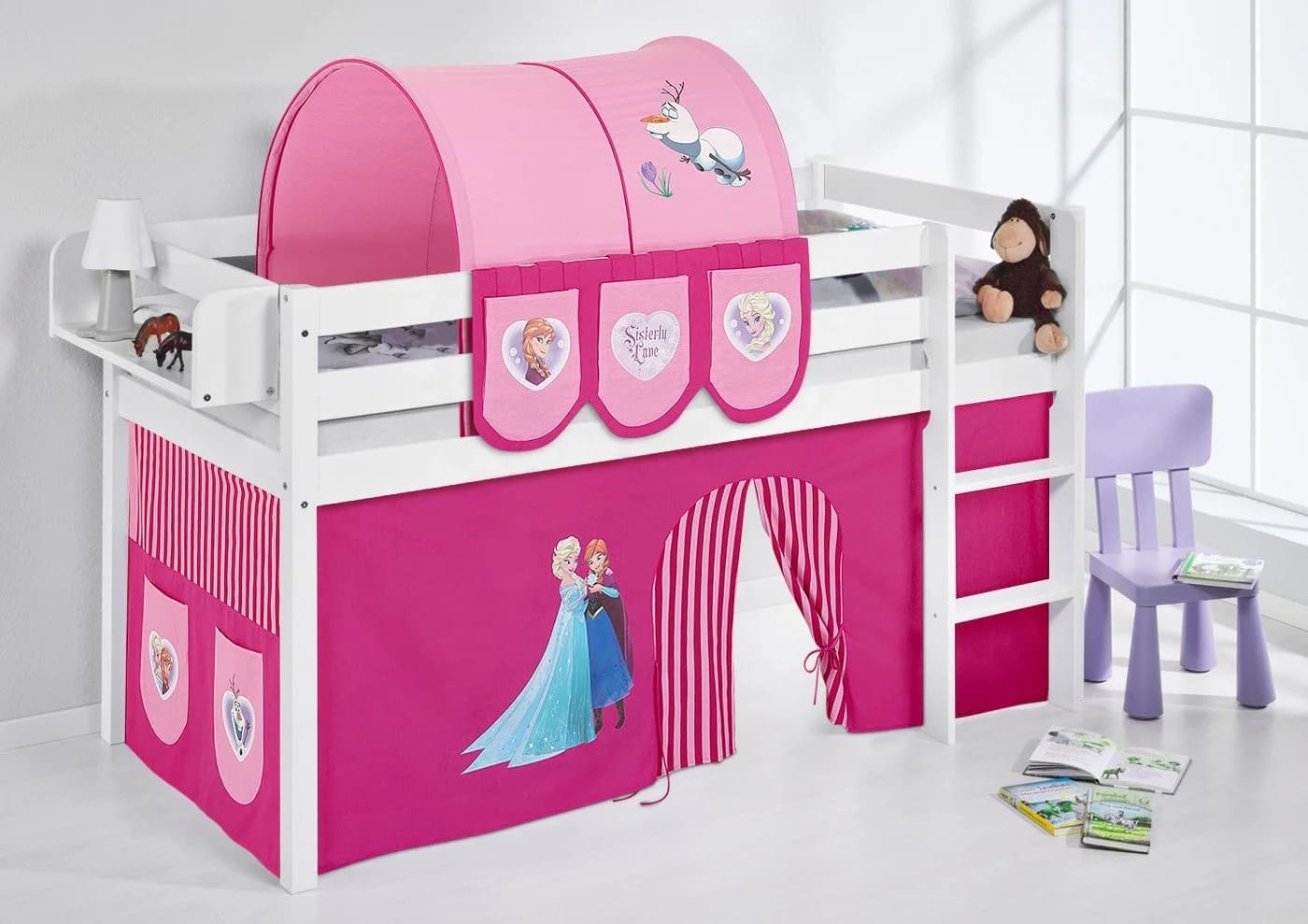 Lilokids Kinderbett Hochbett JELLE Vorhang Disney Frozen Eiskönigin Anna & Elsa 190x90 cm - Bild 2