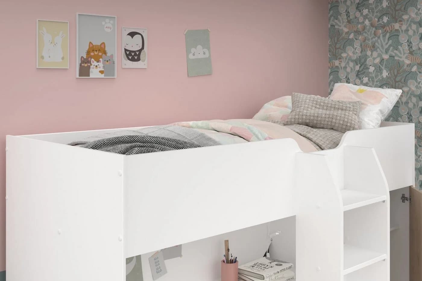 Parisot Hochbett Tom mit Kleiderschrank und Schreibtisch Weiß - Bild 4