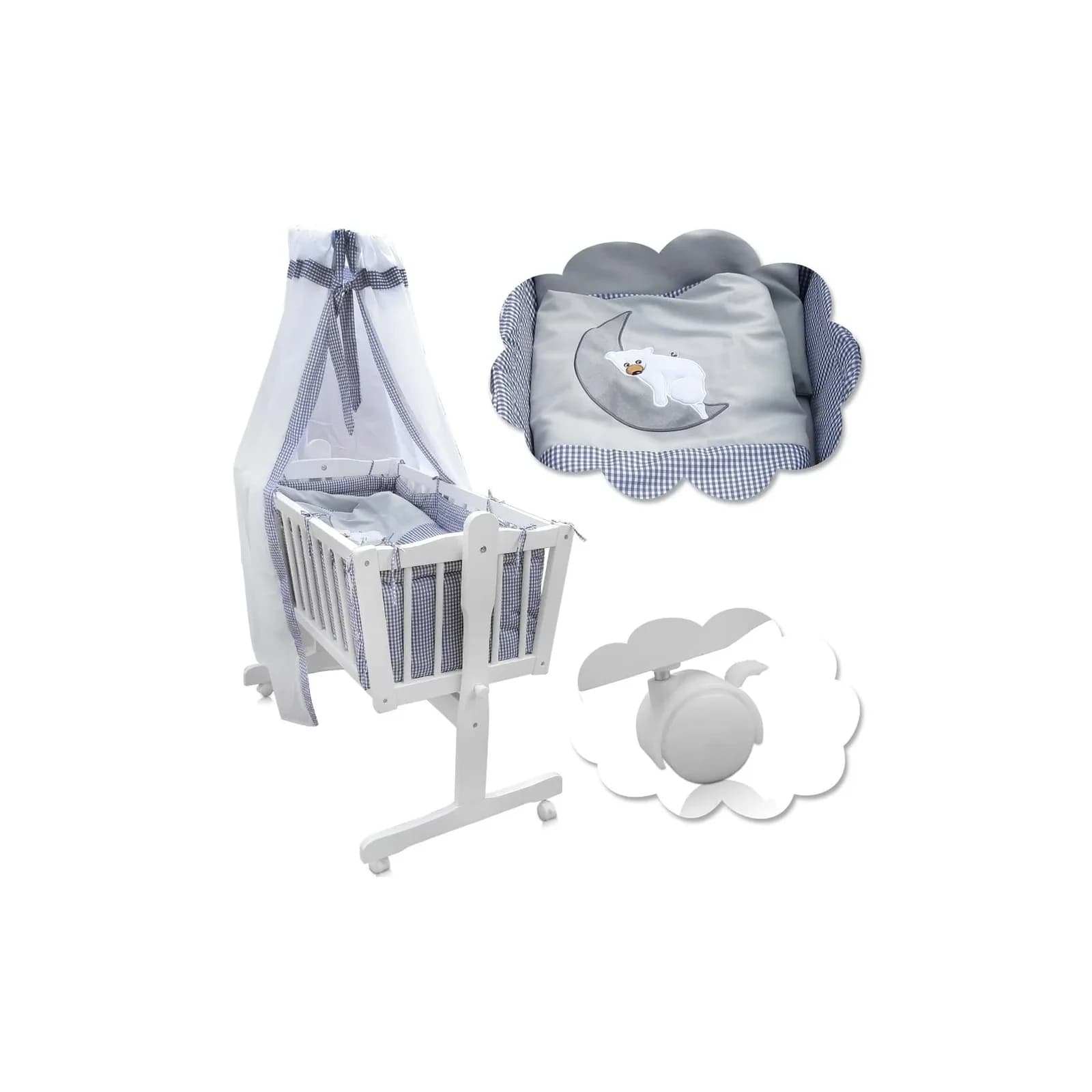 VitaliSpa® Babybett Weiß/Grau mit Schaukelmechanismus