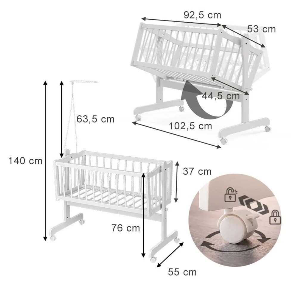 VitaliSpa® Babybett Weiß/Grau mit Schaukelmechanismus - Bild 2