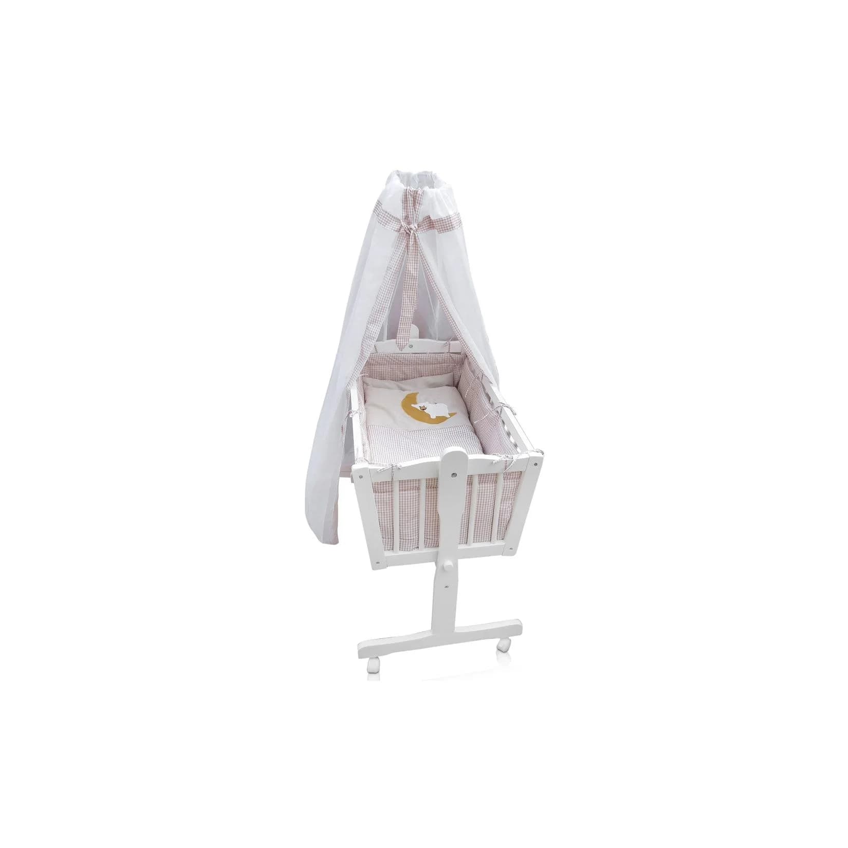 VitaliSpa Babybett Weiß/Beige mit Schaukelmechanismus und Rollen