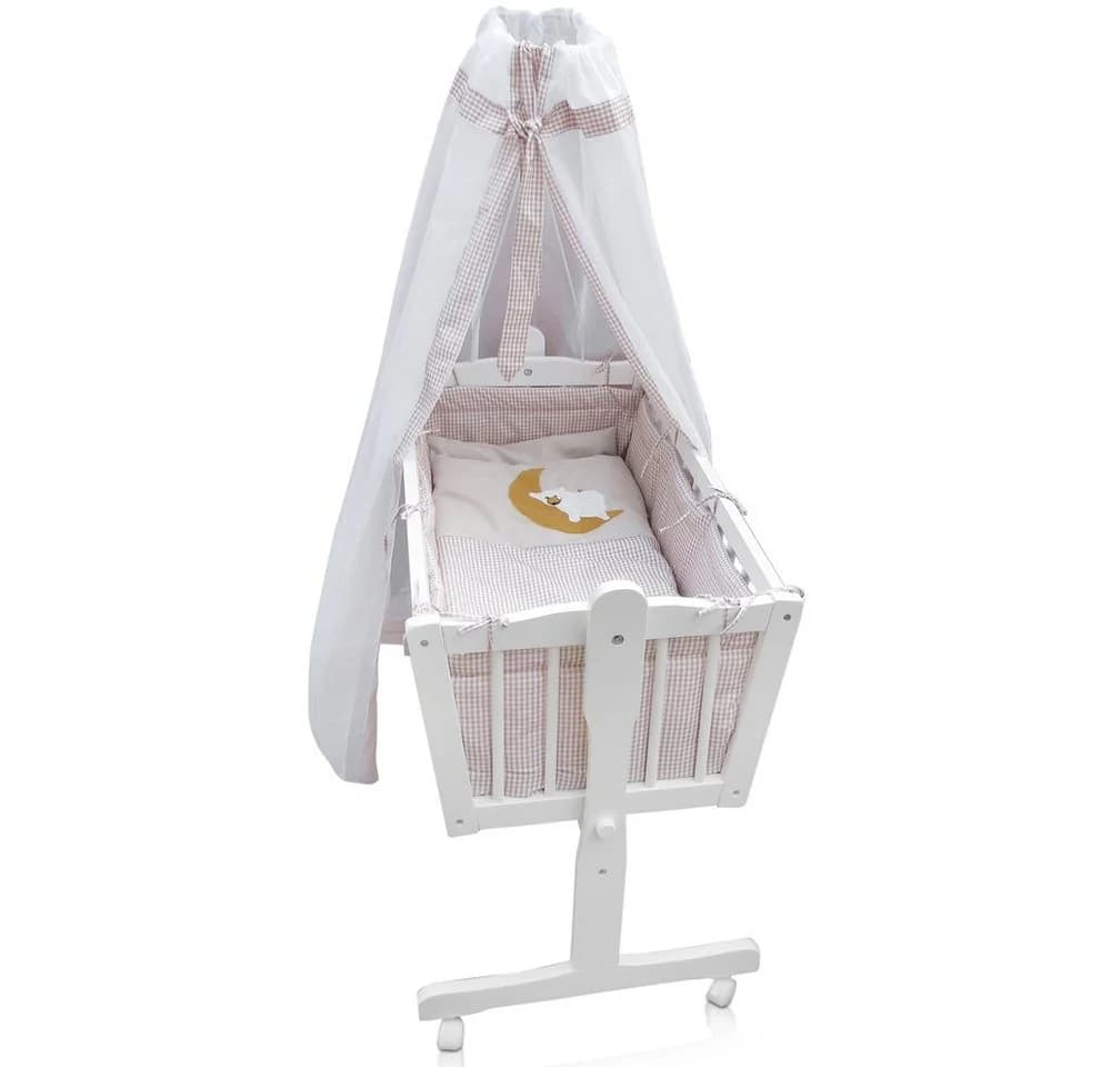 VitaliSpa Babybett Weiß/Beige mit Schaukelmechanismus und Rollen - Bild 3