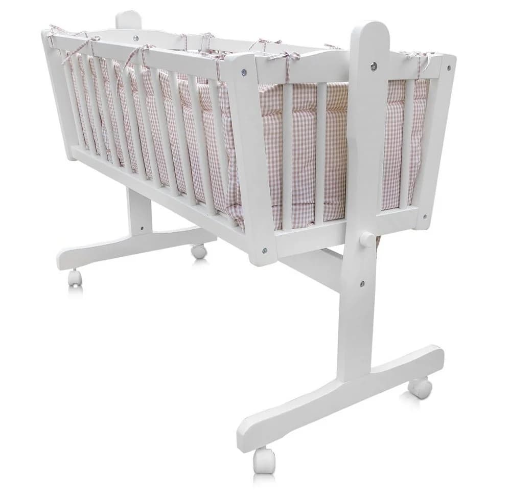VitaliSpa Babybett Weiß/Beige mit Schaukelmechanismus und Rollen - Bild 4