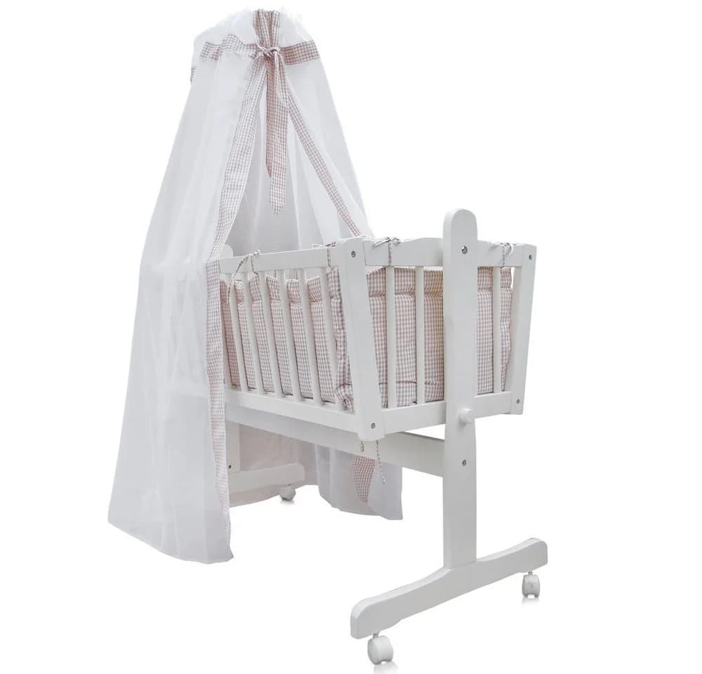 VitaliSpa Babybett Weiß/Beige mit Schaukelmechanismus und Rollen - Bild 5