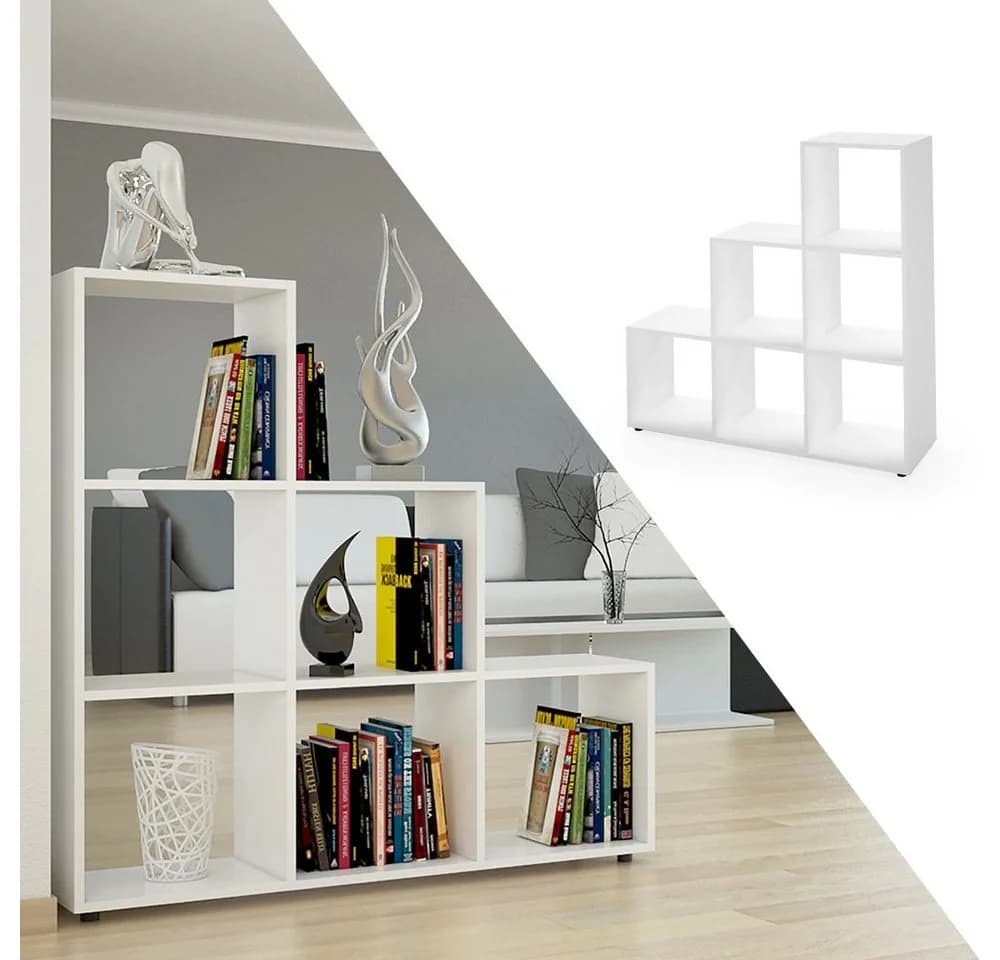 VICCO Treppenregal 6 Fächer Weiß Raumteiler Stufenregal - Bild 4