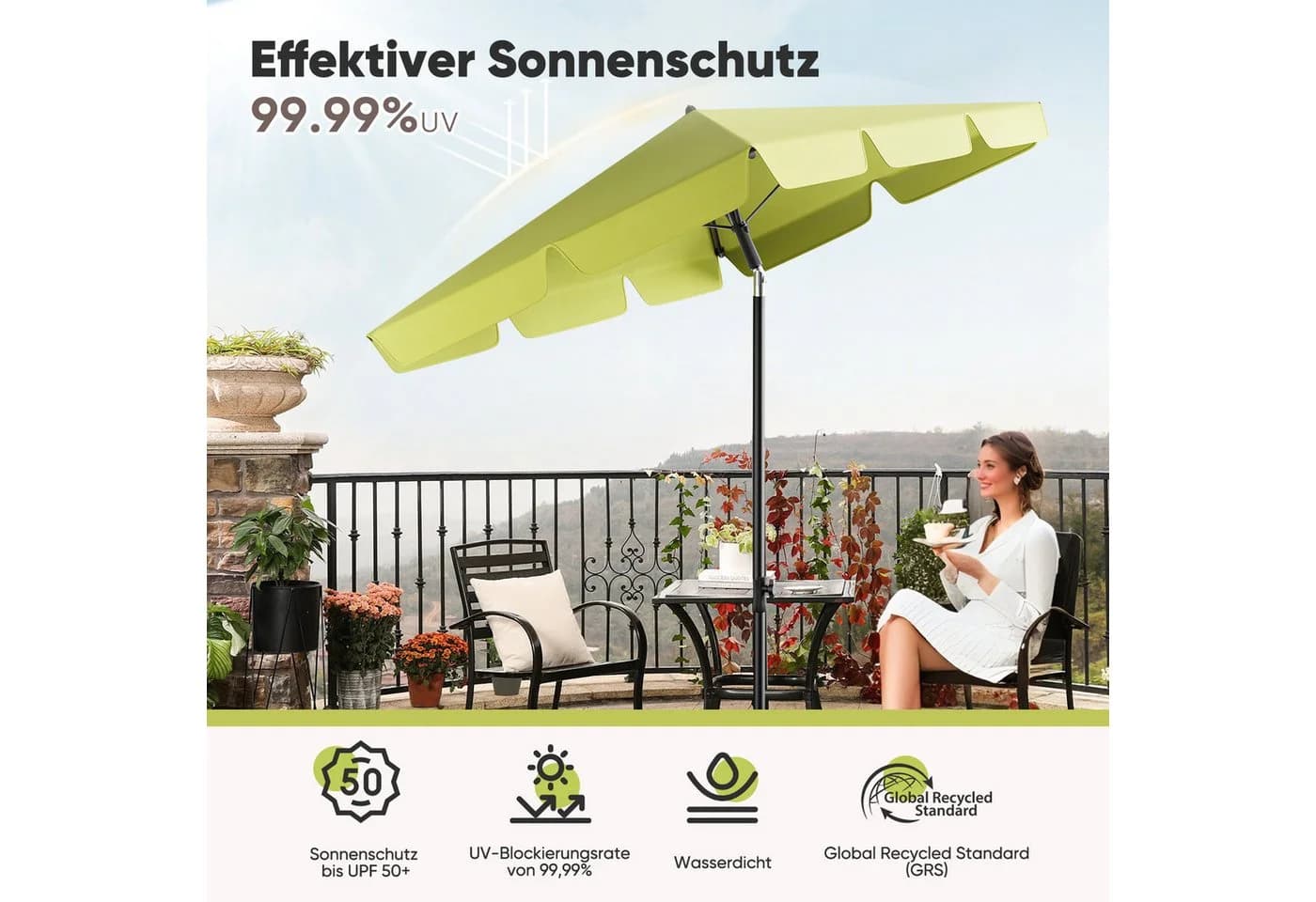 Sekey Rechteckschirm Neigbar UV50+ Sonnenschutz Apfelgrün - Bild 5