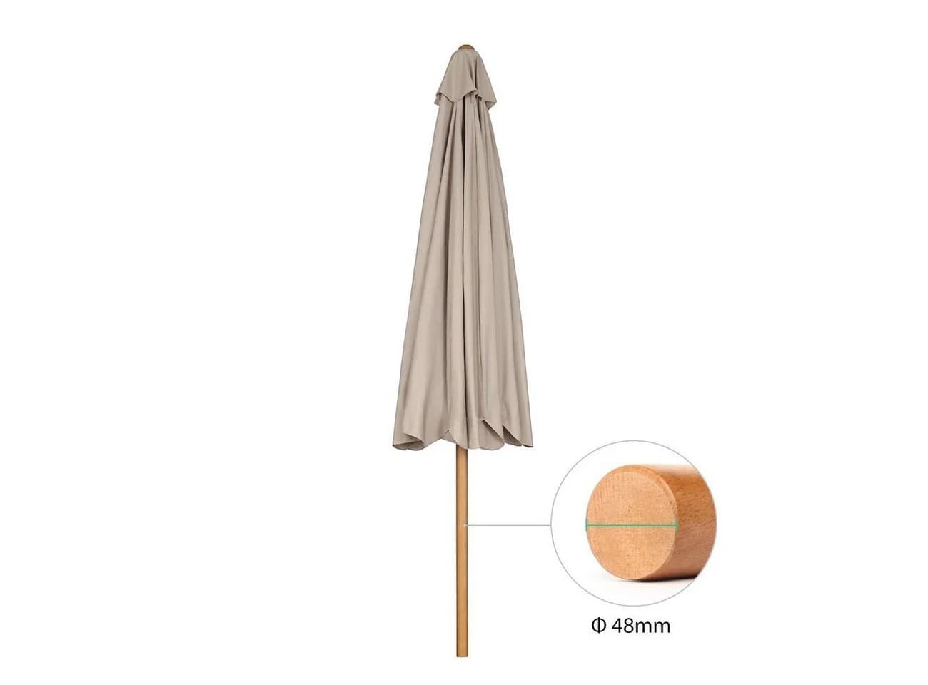 Sekey Sonnenschirm 300 cm Massivholz Knickbar Taupe Volant - Bild 4