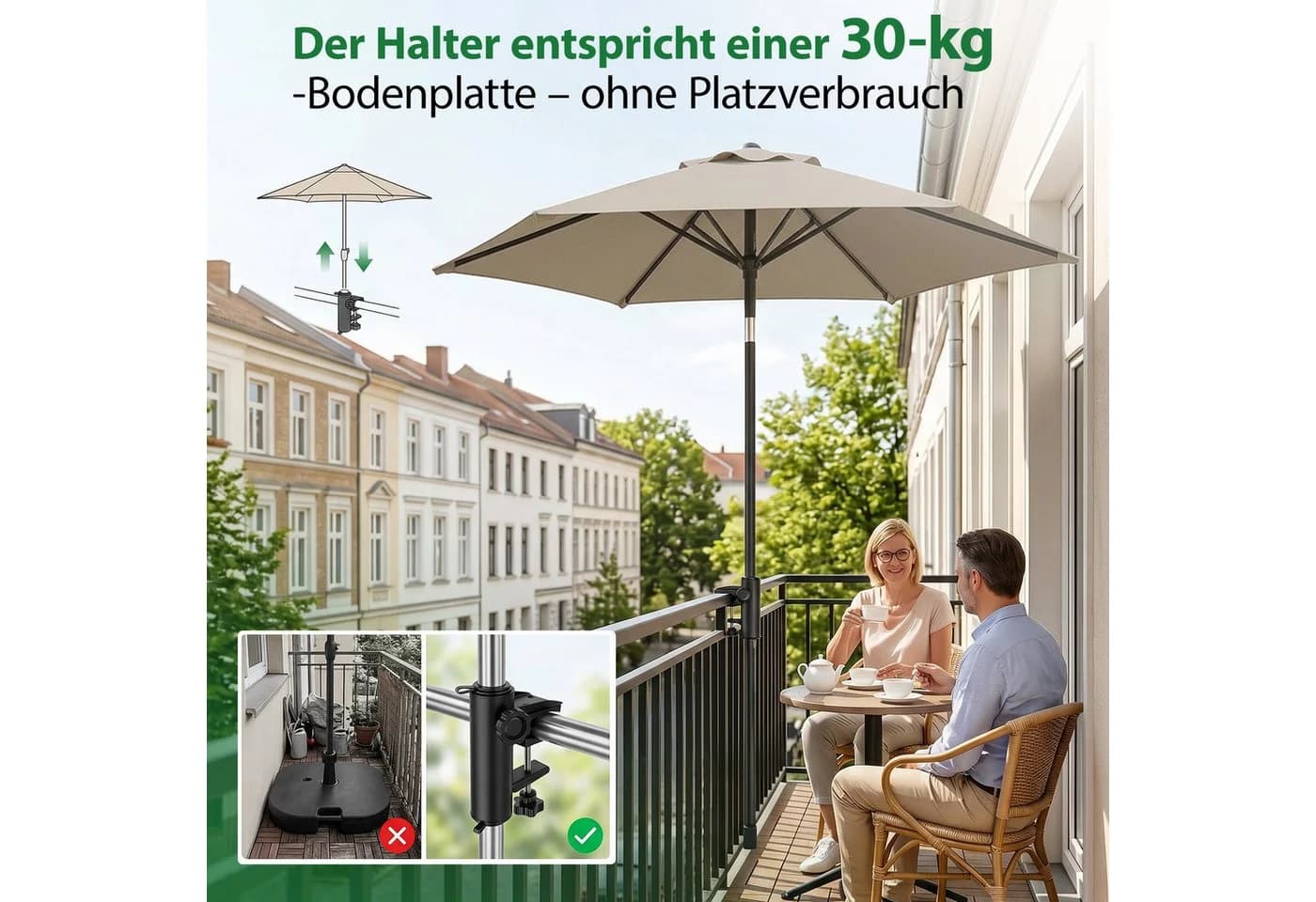 Sekey Balkonklammer Schirmhalter Schwarz für Geländer - Bild 5