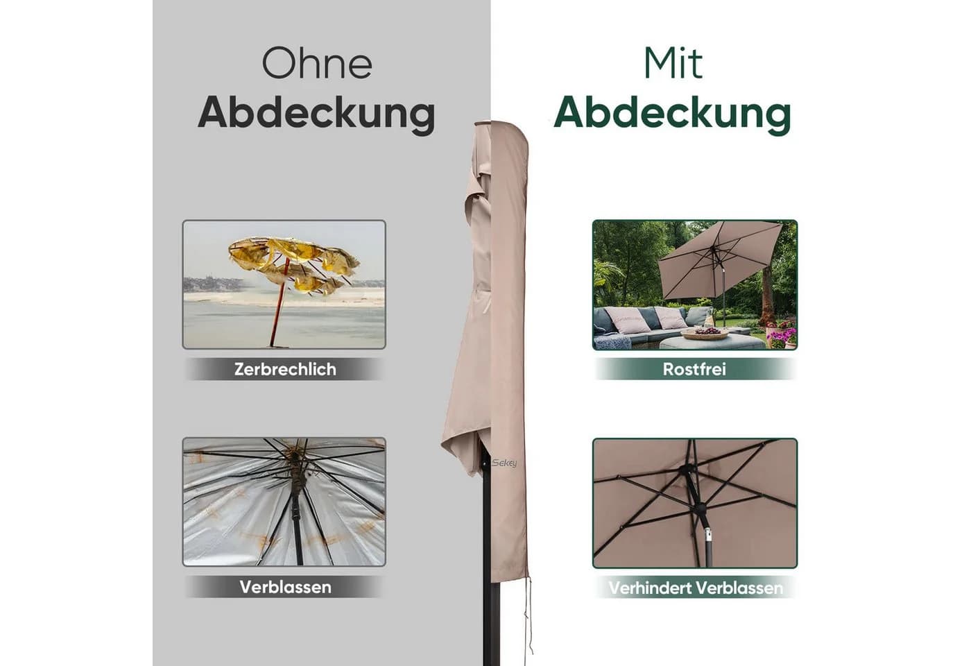 Sekey Sonnenschirm-Schutzhülle Wasserdicht Taupe für Ø 300 cm - Bild 4