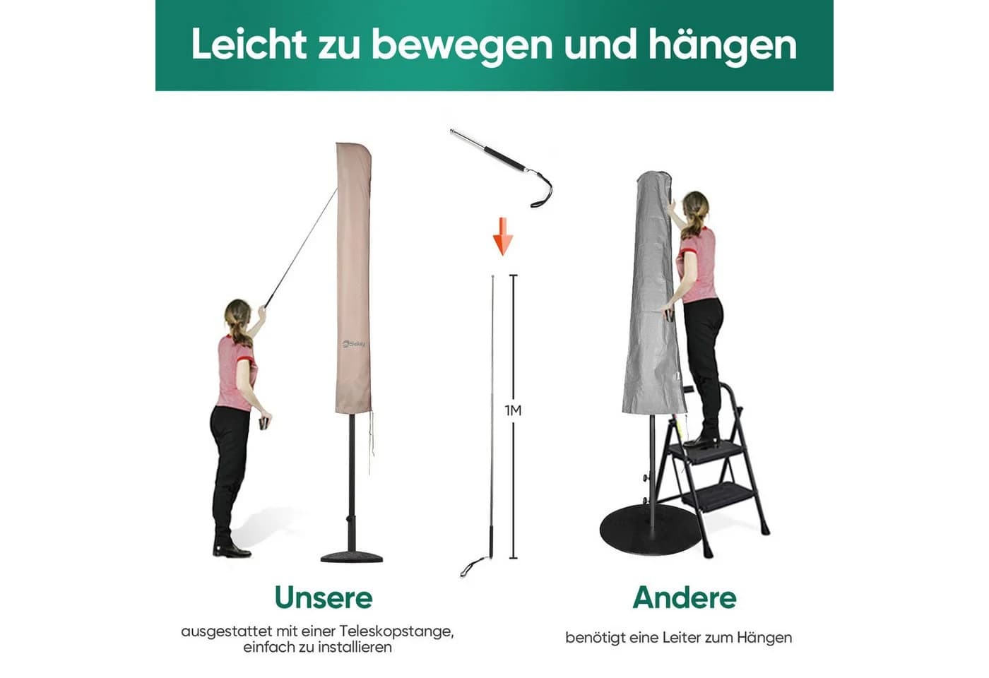Sekey Sonnenschirm-Schutzhülle Wasserdicht Taupe für Ø 300 cm - Bild 5