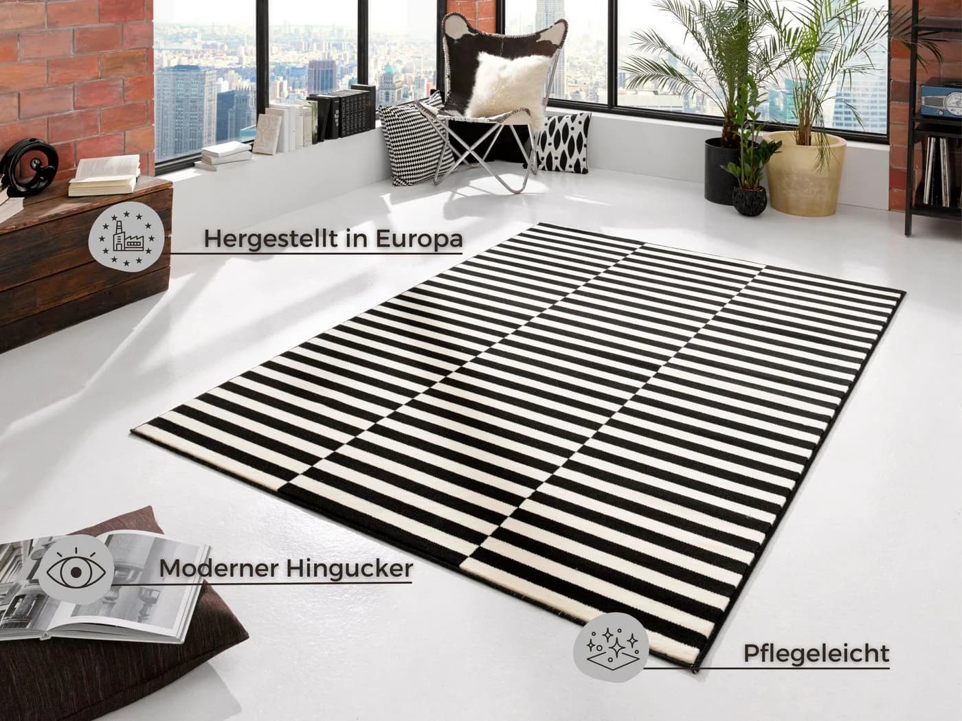HANSE HOME Teppich Panel Schwarz Creme Läufer 80x150cm - Bild 5