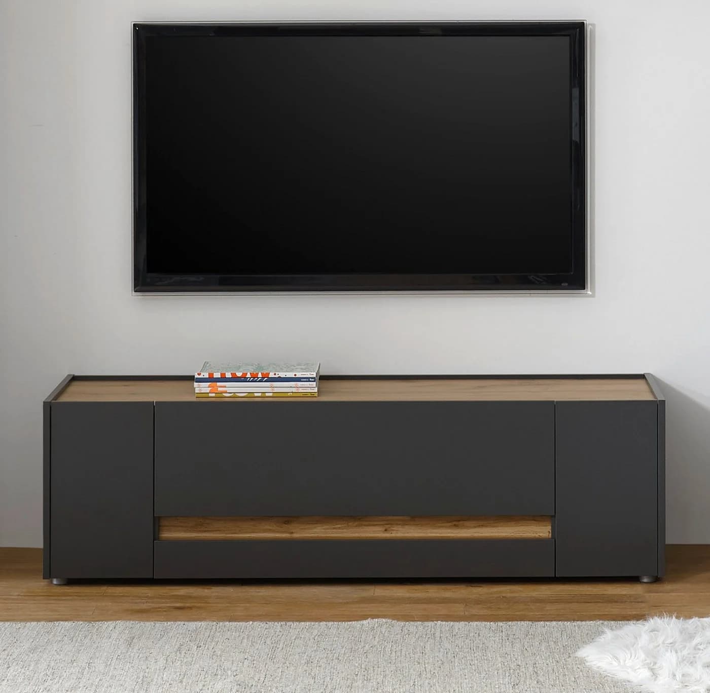 Furn.Design Lowboard Center TV Unterschrank 140 cm Grau Eiche