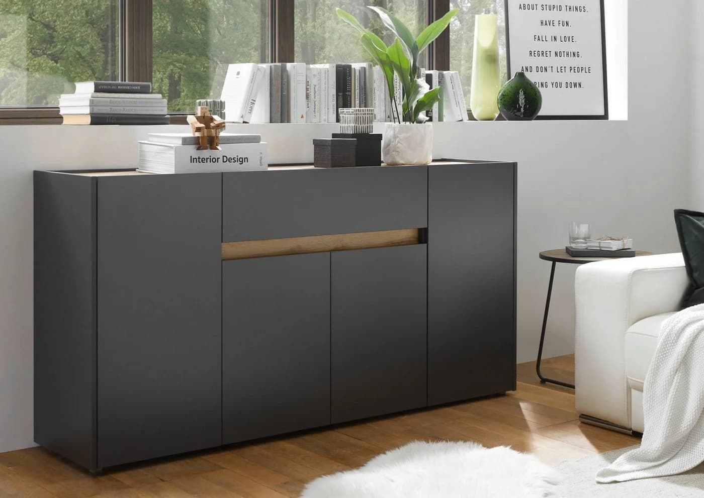 Furn.Design Sideboard Center Grau Eiche Modern 4-türig