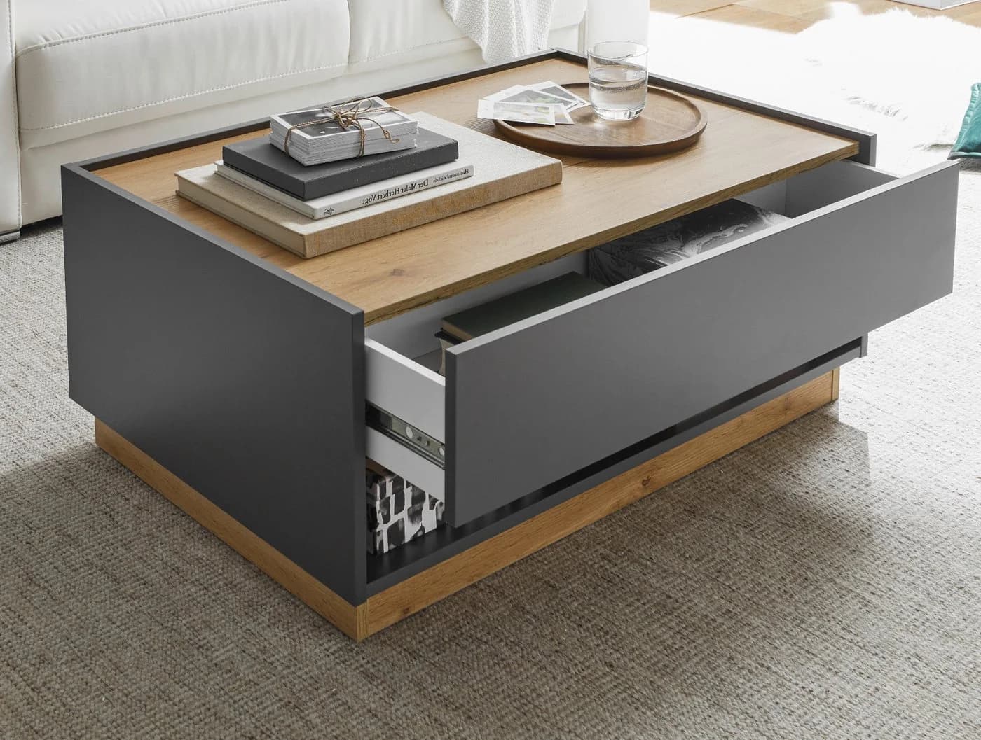 Furn.Design Couchtisch Center Grau Eiche Modern mit Stauraum