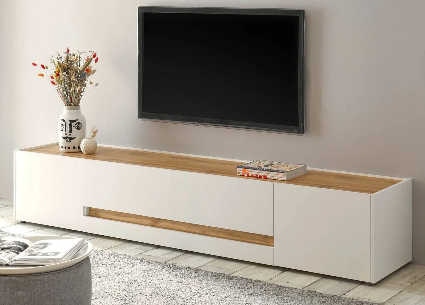 Furn.Design Lowboard Center TV Unterschrank Weiß Wotan Eiche Modern - Bild 2