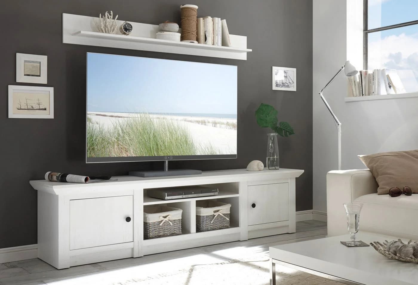 Furn.Design Lowboard Hooge TV Unterschrank Pinie Weiß Landhaus