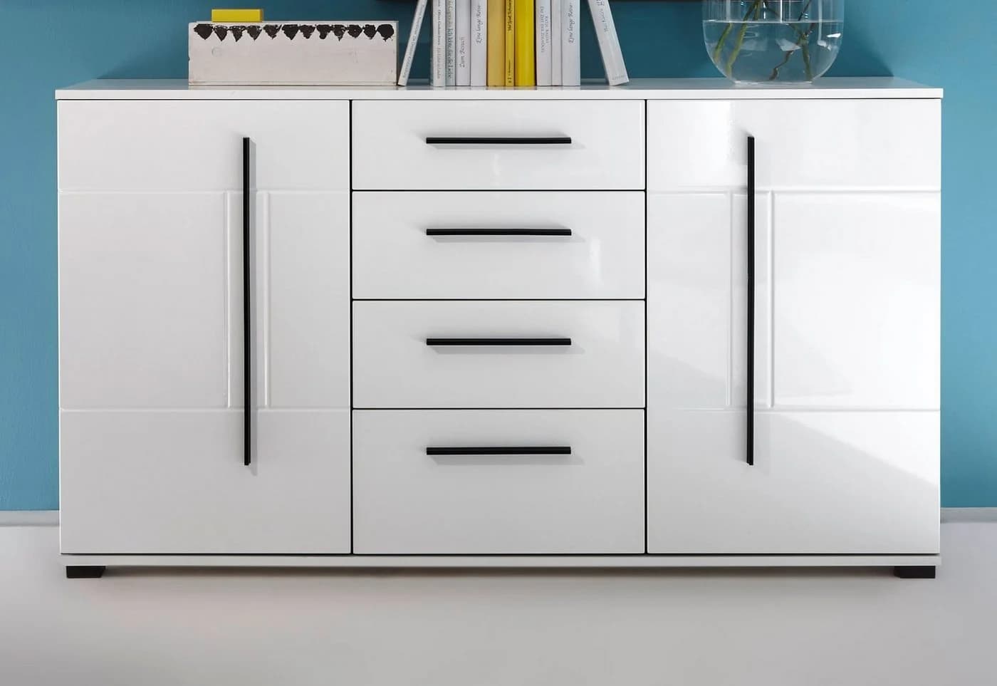 Furn.Design Sideboard Design-D Kommode Weiß Hochglanz 150x86 cm Soft-Close