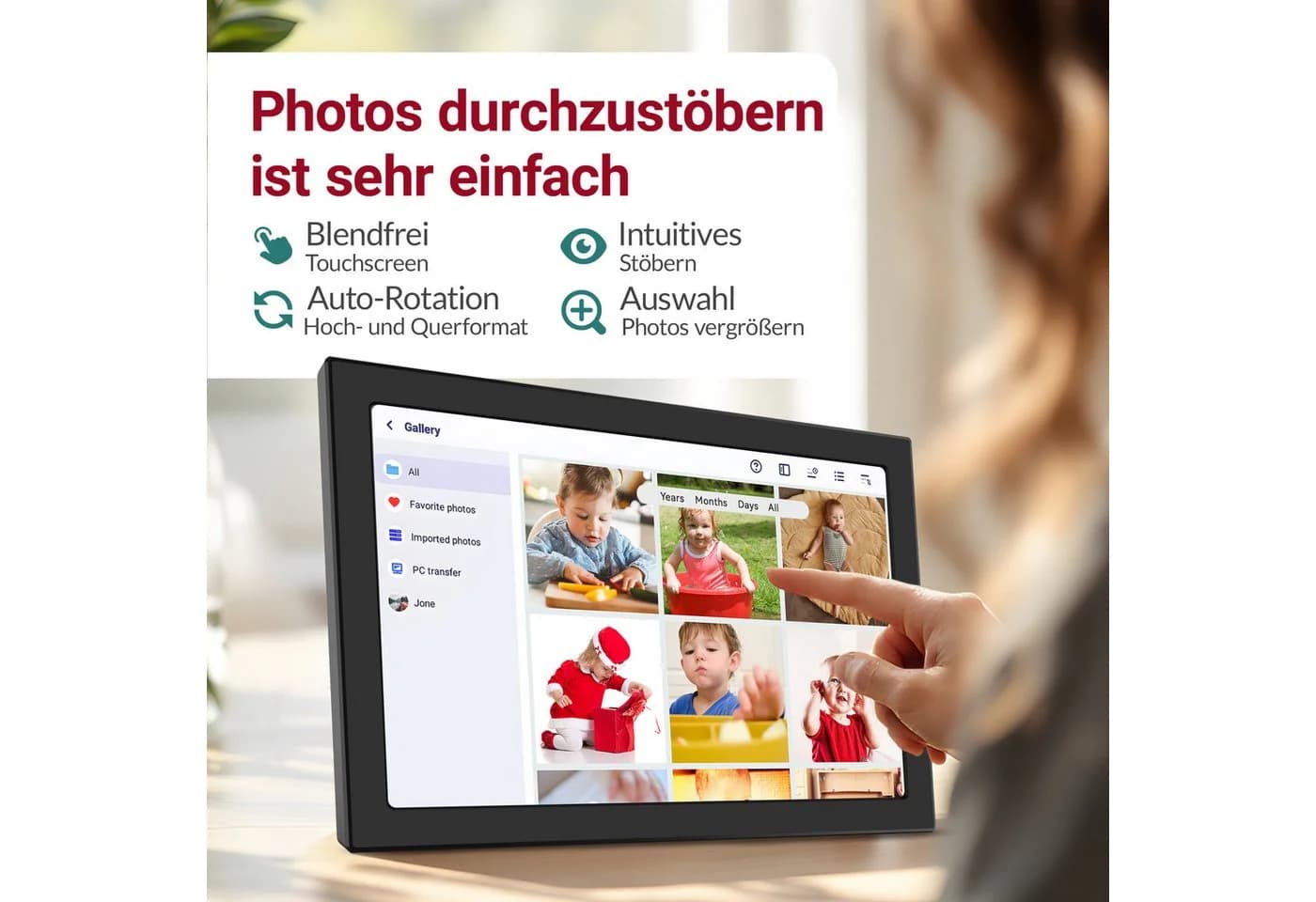 Xoro CPF 10CF Digitaler Bilderrahmen 10,1 Zoll Touch-Display