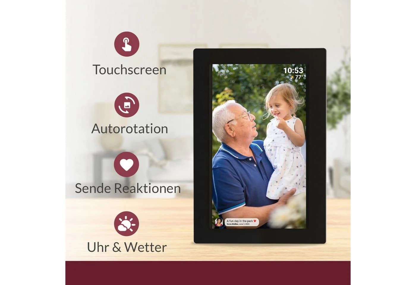 Xoro Digitaler Bilderrahmen 10,1 Zoll WLAN IPS Touch Display Schwarz/Weiß - Bild 4