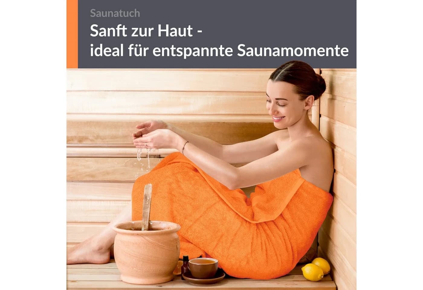 Lashuma Saunatuch XXL Frottee 100x200 cm Orange - Bild 4