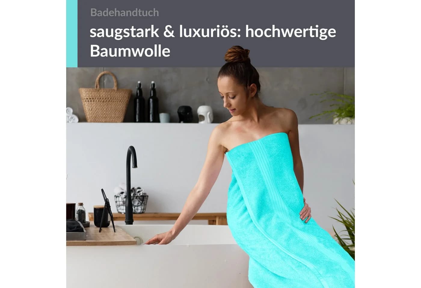 Lashuma Badetuch Linz Frottee 100x150 cm Türkis - Bild 3