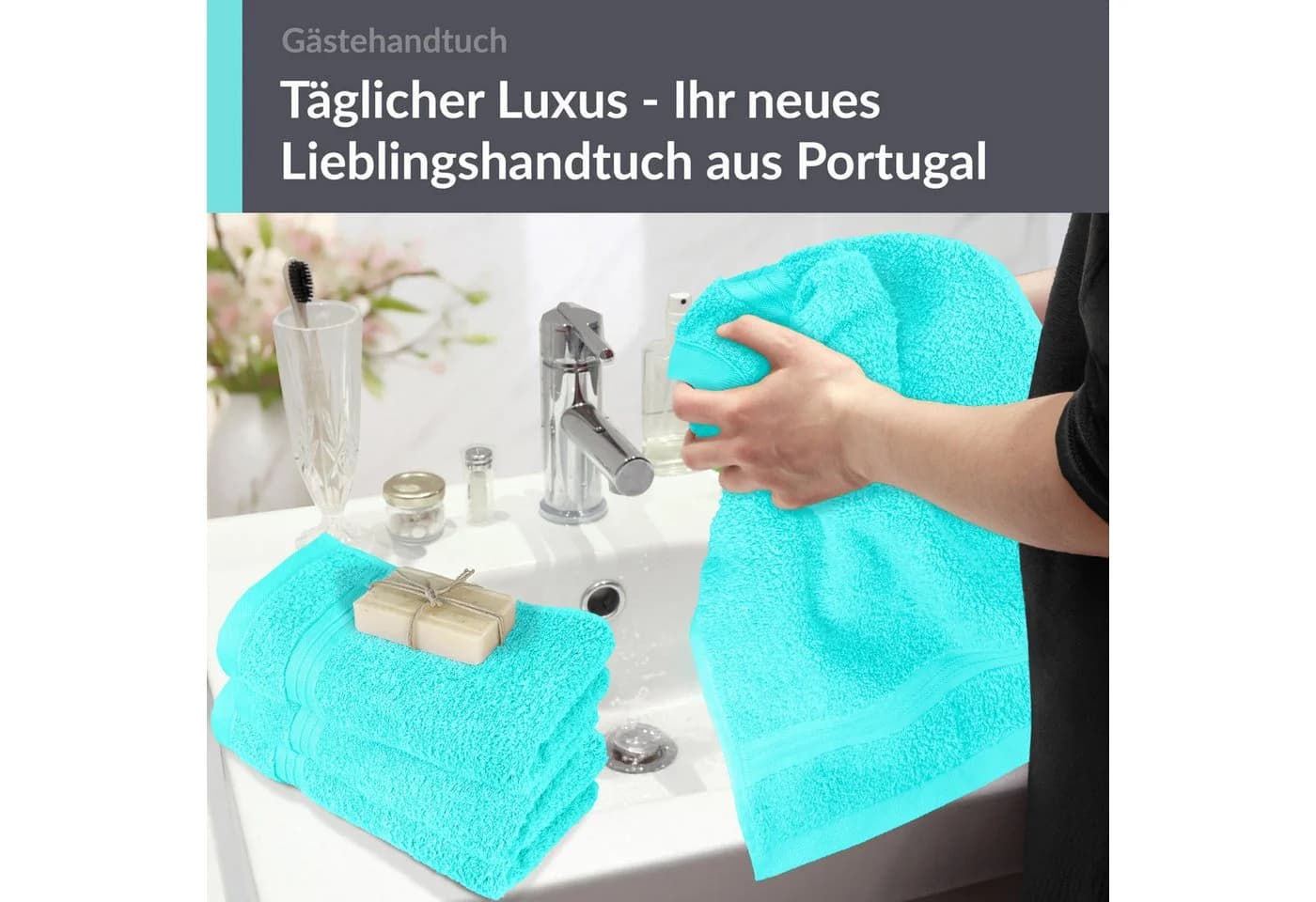 Lashuma Gästehandtücher 4-teilig Türkis Frottee 30x50 cm - Bild 5