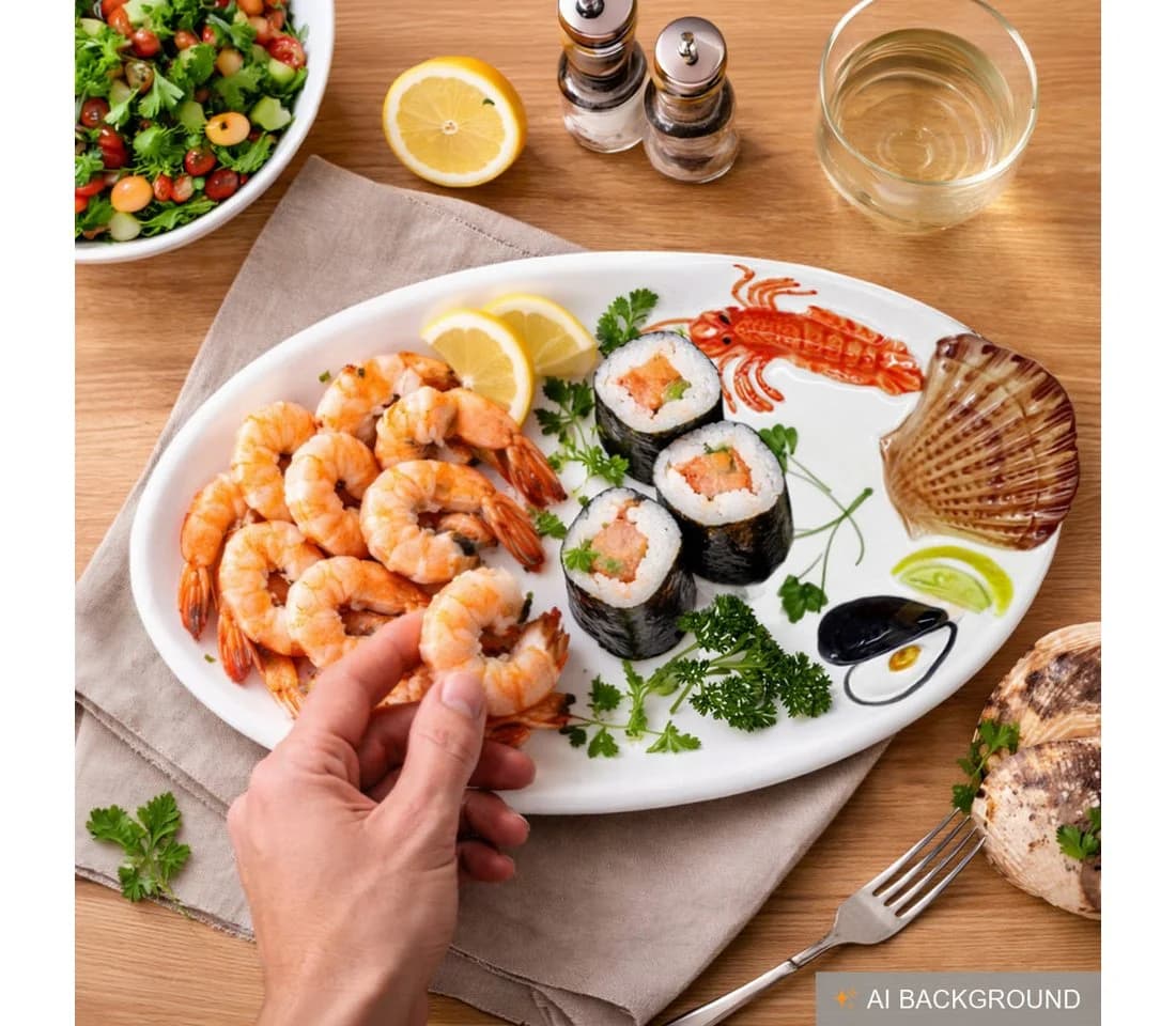 Lashuma Ovaler Servierteller Meeresfrüchte Keramik Weiß - Bild 5