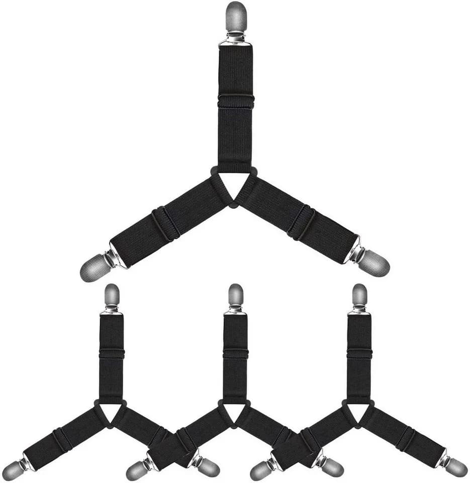 BAYLI Spannbettlaken-Spanner 12er Set Schwarz mit Metallclips