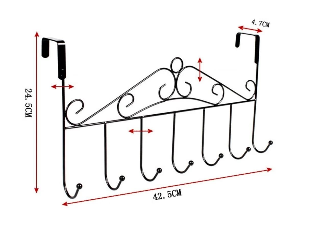 BAYLI Türgarderobe mit 7 Haken Schwarz Metall